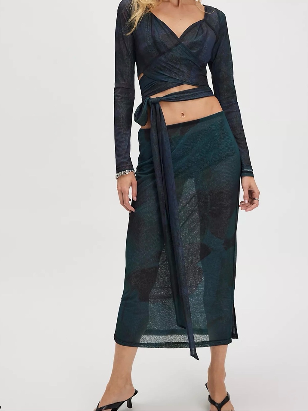 NWT Free People Valentine Reversible Mesh Midi Skirt - Charcoal Combo Size XS